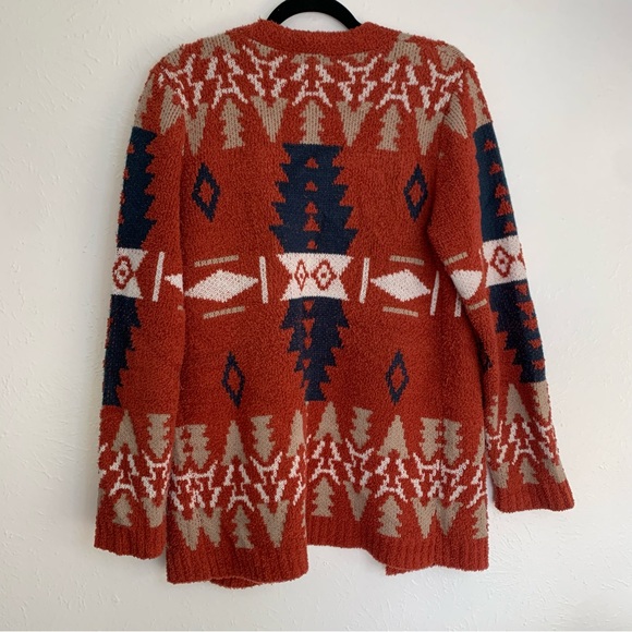 Ally Mae Southwestern Tribal Western Aztec Rust Open Front Cardigan Boho Summer - Picture 7 of 10